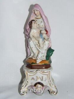 01K18 RARE ANCIENNE STATUE VIERGE A L'ENFANT PORCELAINE DE VIEUX PARIS FIN XIXe