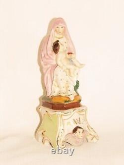 01K18 RARE ANCIENNE STATUE VIERGE A L'ENFANT PORCELAINE DE VIEUX PARIS FIN XIXe