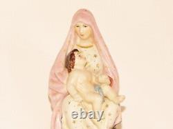01K18 RARE ANCIENNE STATUE VIERGE A L'ENFANT PORCELAINE DE VIEUX PARIS FIN XIXe