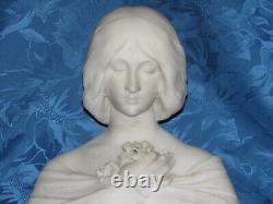 02F11 ANCIENNE STATUE SCULPTURE BUSTE MARBRE BLANC JEUNE FEMME ART NOUVEAU XIXe