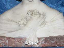 02F11 ANCIENNE STATUE SCULPTURE BUSTE MARBRE BLANC JEUNE FEMME ART NOUVEAU XIXe