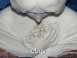02F11 ANCIENNE STATUE SCULPTURE BUSTE MARBRE BLANC JEUNE FEMME ART NOUVEAU XIXe