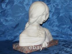 02F11 ANCIENNE STATUE SCULPTURE BUSTE MARBRE BLANC JEUNE FEMME ART NOUVEAU XIXe