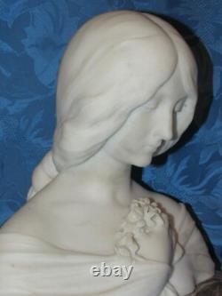 02F11 ANCIENNE STATUE SCULPTURE BUSTE MARBRE BLANC JEUNE FEMME ART NOUVEAU XIXe