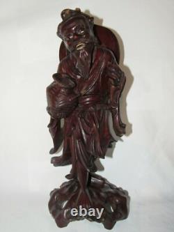 02F12 ANCIENNE SCULPTURE EN BOIS STATUE PÊCHEUR CHINOIS CHINE INDOCHINE FIN XIXe