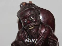 02F12 ANCIENNE SCULPTURE EN BOIS STATUE PÊCHEUR CHINOIS CHINE INDOCHINE FIN XIXe