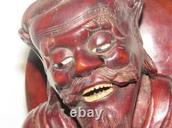 02F12 ANCIENNE SCULPTURE EN BOIS STATUE PÊCHEUR CHINOIS CHINE INDOCHINE FIN XIXe