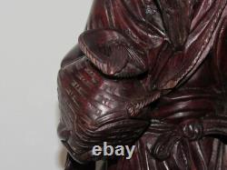02F12 ANCIENNE SCULPTURE EN BOIS STATUE PÊCHEUR CHINOIS CHINE INDOCHINE FIN XIXe