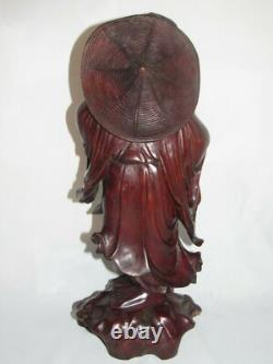 02F12 ANCIENNE SCULPTURE EN BOIS STATUE PÊCHEUR CHINOIS CHINE INDOCHINE FIN XIXe