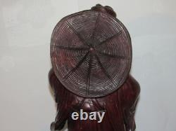 02F12 ANCIENNE SCULPTURE EN BOIS STATUE PÊCHEUR CHINOIS CHINE INDOCHINE FIN XIXe