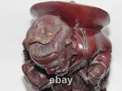 02F12 ANCIENNE SCULPTURE EN BOIS STATUE PÊCHEUR CHINOIS CHINE INDOCHINE FIN XIXe