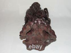 02F12 ANCIENNE SCULPTURE EN BOIS STATUE PÊCHEUR CHINOIS CHINE INDOCHINE FIN XIXe