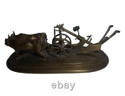02K10 ANCIENNE STATUE CHARRUE SCULPTURE EN BRONZE D'APRES EDOUARD DROUOT XIXe