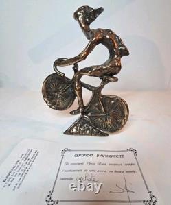 02m14 Ancienne Statue En Bronze Le Cycliste Signe Lohe Avec Certificat