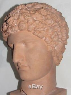 03e1 Ancienne Statue Sculpture Terre Cuite Buste Hermes Divinité Grecque Antique