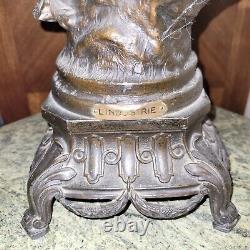 05k11 Ancienne Grande Statue Regule Lampe Femme L'industrie Vers 1920