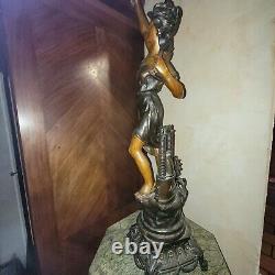 05k11 Ancienne Grande Statue Regule Lampe Femme L'industrie Vers 1920