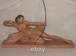 07c43 Ancienne Statue Sculpture Pltre Diane Chasseresse Femme Nue Athlète 1930