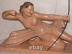 07c43 Ancienne Statue Sculpture Pltre Diane Chasseresse Femme Nue Athlète 1930