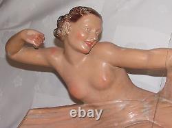 07c43 Ancienne Statue Sculpture Pltre Diane Chasseresse Femme Nue Athlète 1930