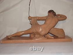 07c43 Ancienne Statue Sculpture Pltre Diane Chasseresse Femme Nue Athlète 1930