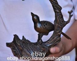 10.4 sculpture de la Chine ancienne de cuivre arbre oiseau encensoir statue