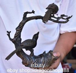 10.4 sculpture de la Chine ancienne de cuivre arbre oiseau encensoir statue