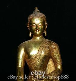 10,6 Ancien Tibet Bronze Doré Shakyamuni Amitabha Statue De Bouddha Sculpture