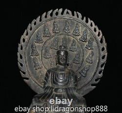 10.8 Ancien Tibet Bronze Shakyamuni Amitabha Bouddha Lion Statue Sculpture