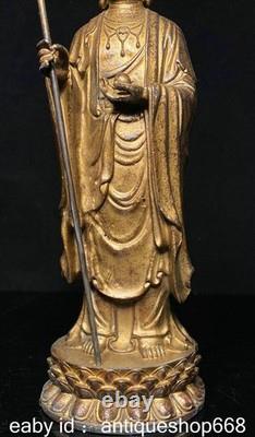 10 Ancienne Chine Bronze Or sculpture Feng Shui Ksitigarbha Boddhisattva Statue