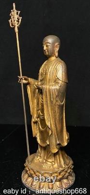 10 Ancienne Chine Bronze Or sculpture Feng Shui Ksitigarbha Boddhisattva Statue