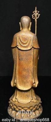 10 Ancienne Chine Bronze Or sculpture Feng Shui Ksitigarbha Boddhisattva Statue