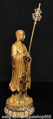 10 Ancienne Chine Bronze Or sculpture Feng Shui Ksitigarbha Boddhisattva Statue