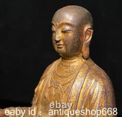 10 Ancienne Chine Bronze Or sculpture Feng Shui Ksitigarbha Boddhisattva Statue