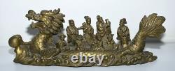 11.2 Chine ancienne statue bouddhiste en bronze de huit xians assis Dragon bête