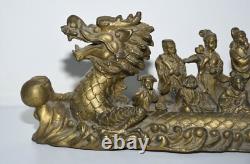 11.2 Chine ancienne statue bouddhiste en bronze de huit xians assis Dragon bête
