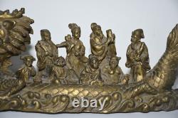 11.2 Chine ancienne statue bouddhiste en bronze de huit xians assis Dragon bête