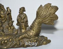 11.2 Chine ancienne statue bouddhiste en bronze de huit xians assis Dragon bête