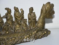 11.2 Chine ancienne statue bouddhiste en bronze de huit xians assis Dragon bête