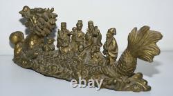 11.2 Chine ancienne statue bouddhiste en bronze de huit xians assis Dragon bête
