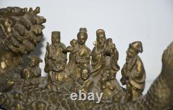 11.2 Chine ancienne statue bouddhiste en bronze de huit xians assis Dragon bête