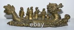 11.2 Chine ancienne statue bouddhiste en bronze de huit xians assis Dragon bête
