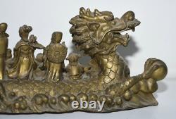 11.2 Chine ancienne statue bouddhiste en bronze de huit xians assis Dragon bête