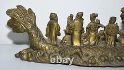 11.2 Chine ancienne statue bouddhiste en bronze de huit xians assis Dragon bête
