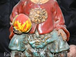 11.4'' ancien chinois Shiwan porcelaine pêche singe personne statue sculpture