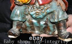 11.4'' ancien chinois Shiwan porcelaine pêche singe personne statue sculpture