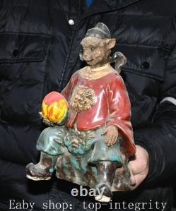 11.4'' ancien chinois Shiwan porcelaine pêche singe personne statue sculpture