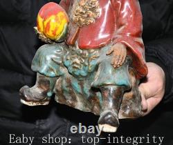 11.4'' ancien chinois Shiwan porcelaine pêche singe personne statue sculpture