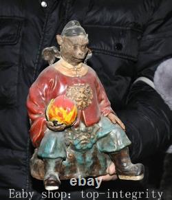 11.4'' ancien chinois Shiwan porcelaine pêche singe personne statue sculpture