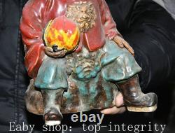 11.4'' ancien chinois Shiwan porcelaine pêche singe personne statue sculpture